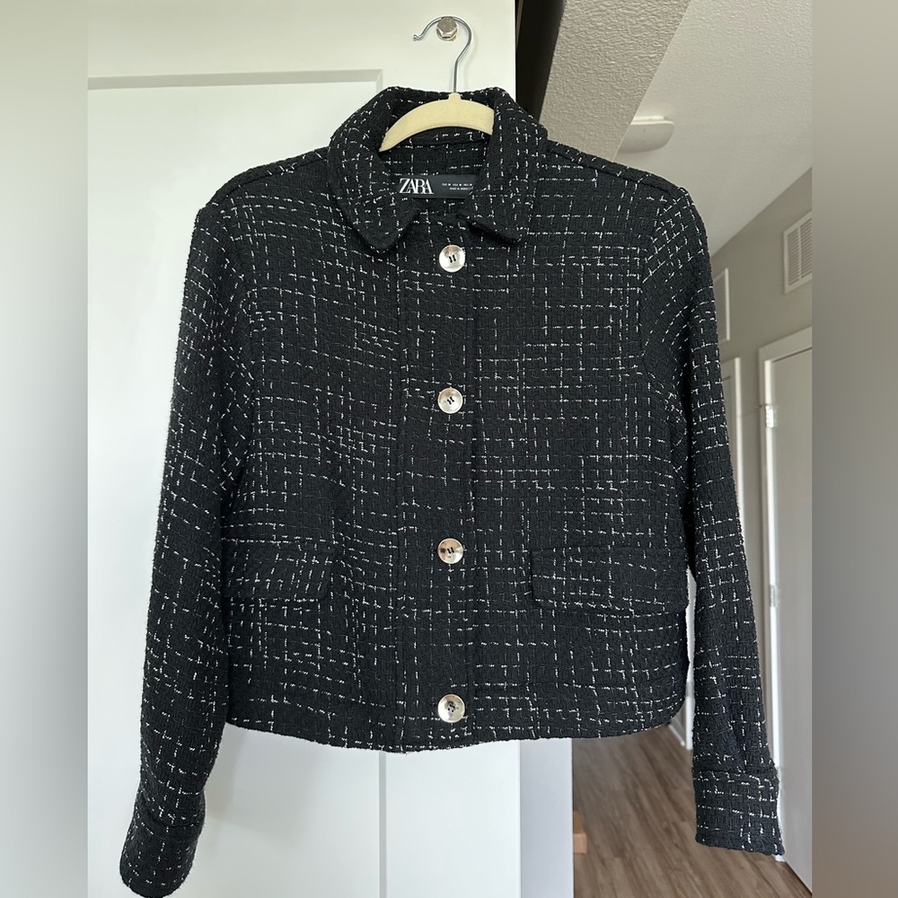 Zara Black and White Tweed Blazer